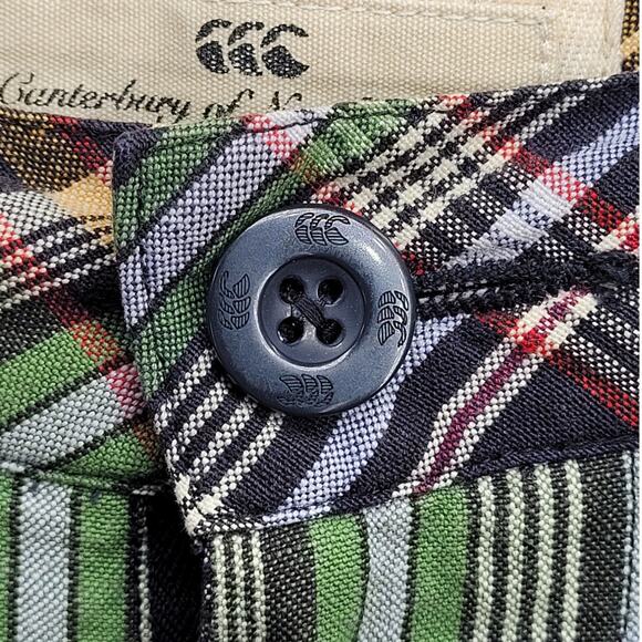 Canterbury of New Zealand Plaid Linen Mens Shorts Brown Green Drawstring Zip - Picture 8 of 14